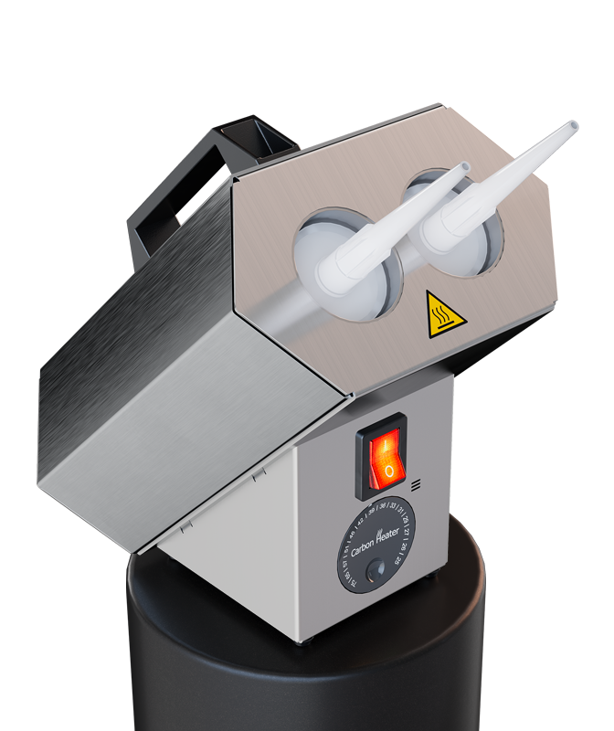 Analoges Kartuschen-Vorwärmgerät mit zwei Heizrohren für 310-ml-Kartuschen, einstellbar bis 75 °C, ideal für professionelle Anwendungen.