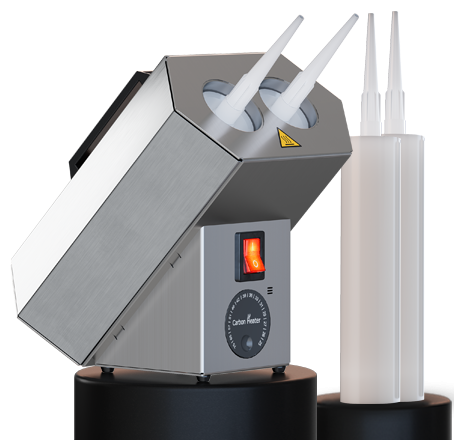 Kartuschen-Vorwärmgerät analog mit zwei Heizrohren für 310-ml-Kartuschen, 300 Watt Leistung und einstellbarer Temperatur bis 75 °C