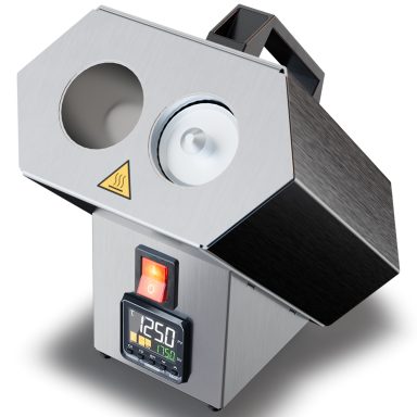 Kartuschen Heizgerät bis 175 °C mit einer eingesetzten Metallkartusche im Heizrohr und einem zweiten leeren Heizrohr.